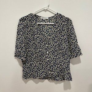 Gerard Darel Candide Top in Blue and White Floral Print Size 10 (42 French)